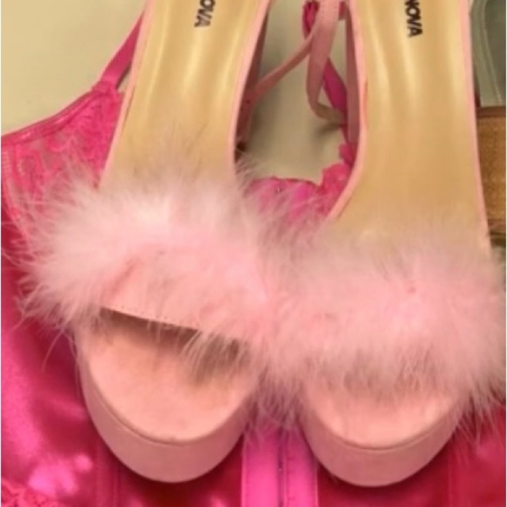 Pink platform heels straps